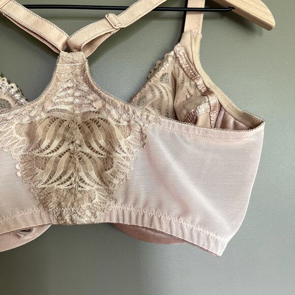 Glamorise Wonderwire Front Closure T Back Bra Cafe Size‎ 34G Nude Tan Cream Lace - Picture 15 of 16
